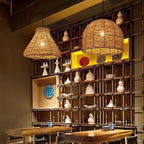 Vintage Rattan Dome Pendant Light - 1-Light Fixture