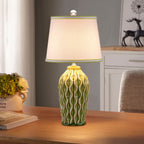 Contemporary Fabric and Ceramic 1-Light Table Lamp with Ice Crack Finish