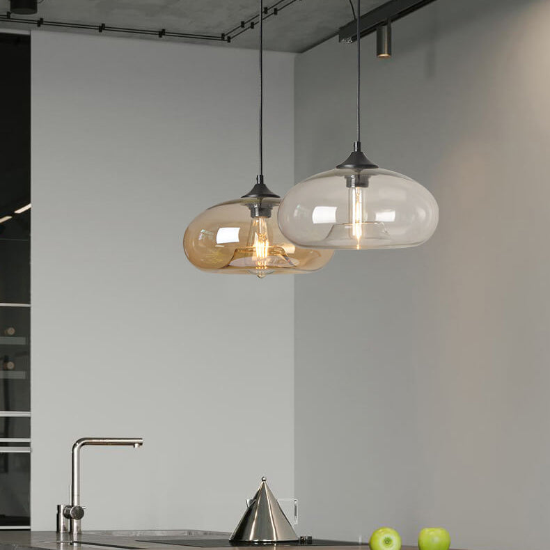 Premium Colored Glass Oval Pendant Light - 1-Light