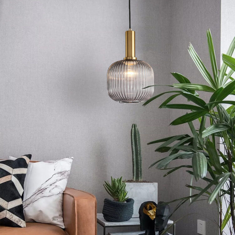 Striped Glass 1-Light Lantern Pendant