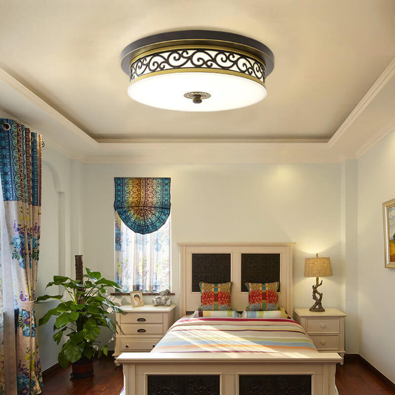 Vintage Iron LED Flush Mount Ceiling Light with Circular Patterned Edge