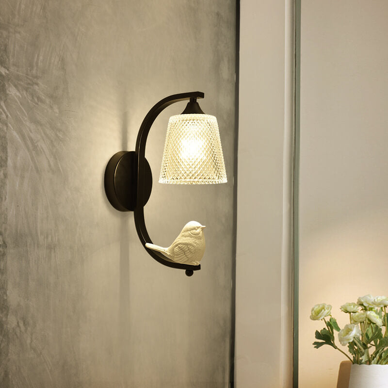 Glass Shade Resin Bird Wall Sconce
