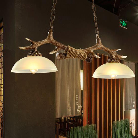 Vintage Antler Glass Bowl Chandelier