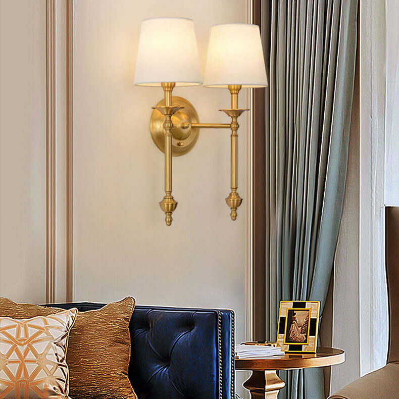 Contemporary Brass Wall Sconce, Fabric Shade
