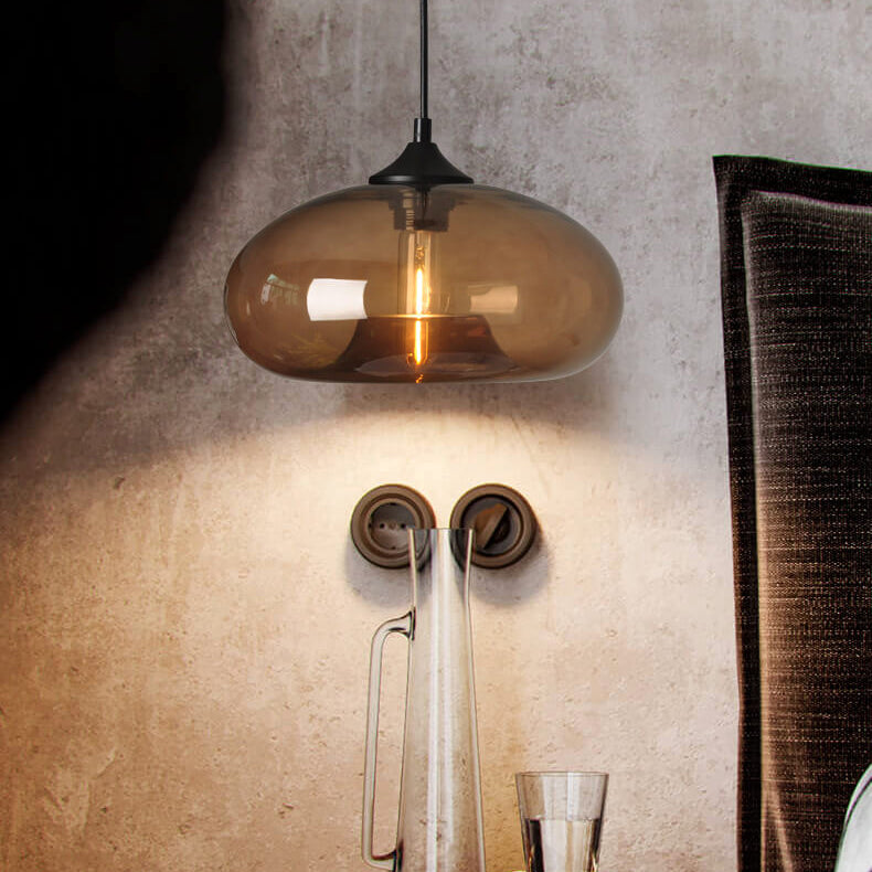 Premium Colored Glass Oval Pendant Light - 1-Light