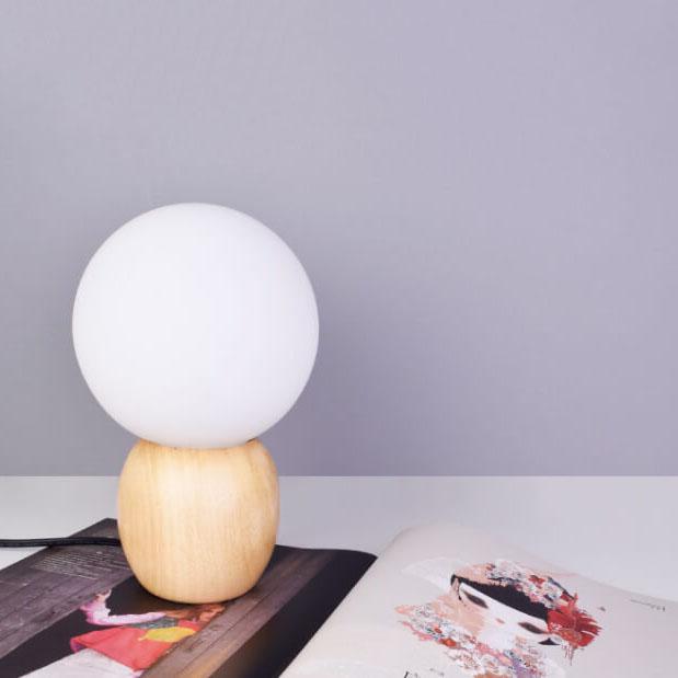 Nordic Solid Wood Milk White Glass Orb Table Lamp