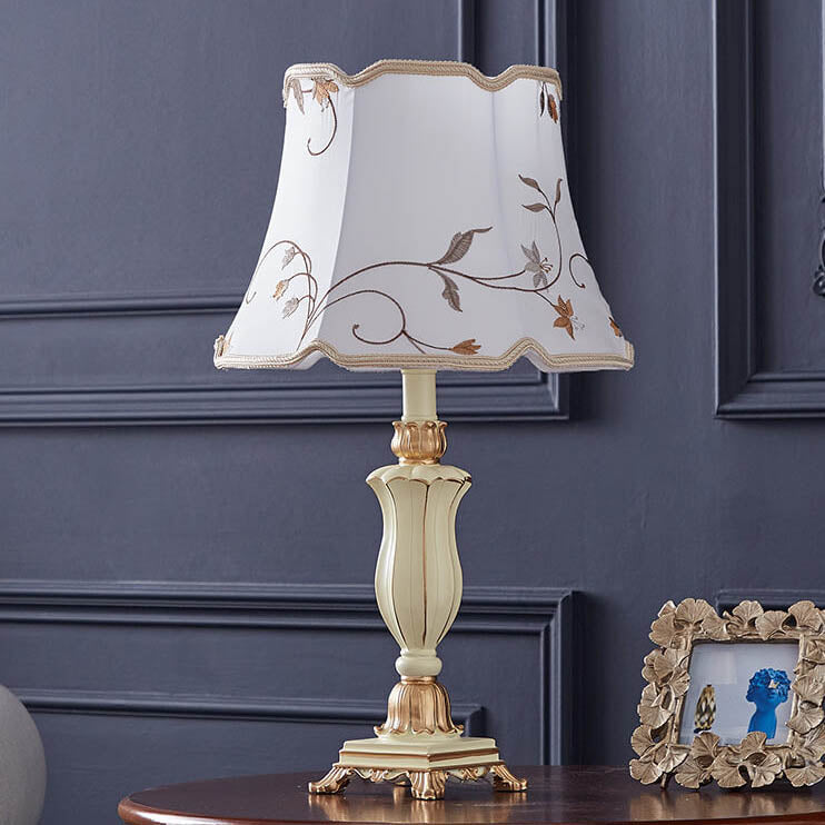 Classic Round Fabric and Resin Table Lamp - 1 Light