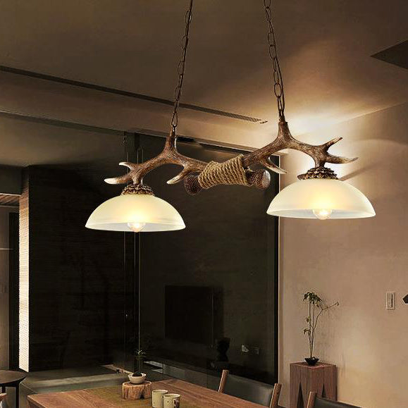 Vintage Antler Glass Bowl Chandelier