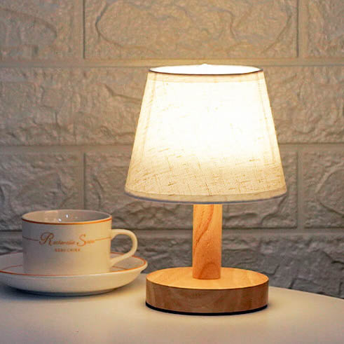 Premium Vintage Linen Drum Shade LED Table Lamp