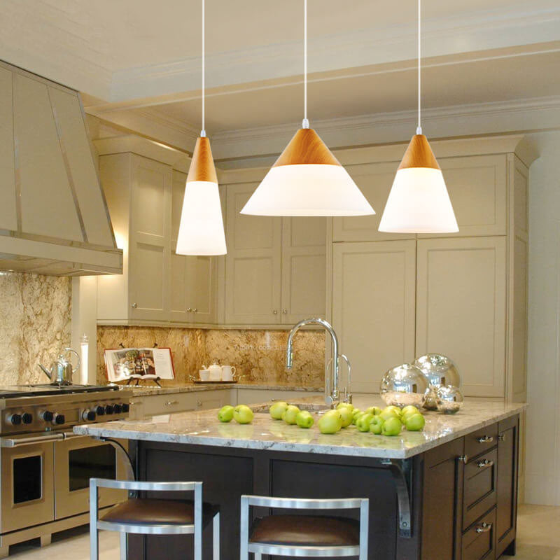 Nordic Wood Grain Cone Pendant Light - 1-Light Glass Fixture
