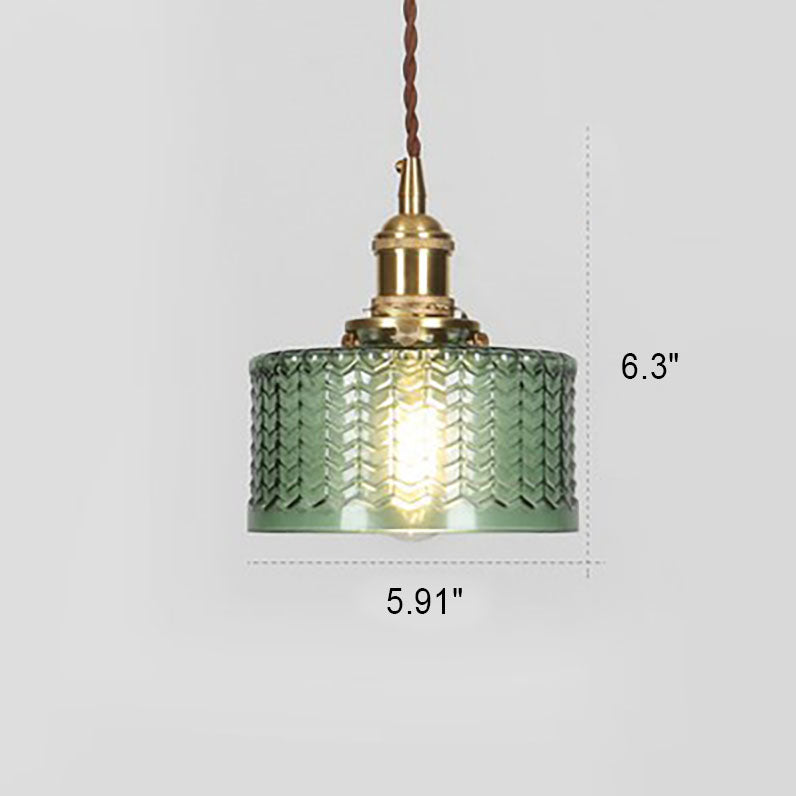 Vintage Japanese Brass and Glass Round Pendant Light