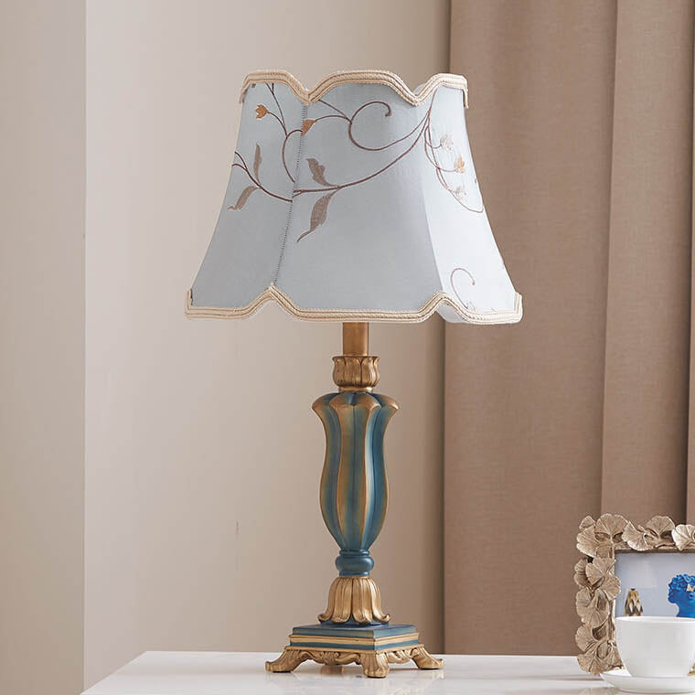 Classic Round Fabric and Resin Table Lamp - 1 Light