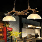 Vintage Antler Glass Bowl Chandelier