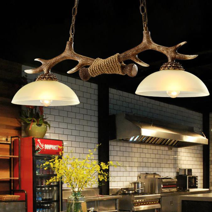 Vintage Antler Glass Bowl Chandelier
