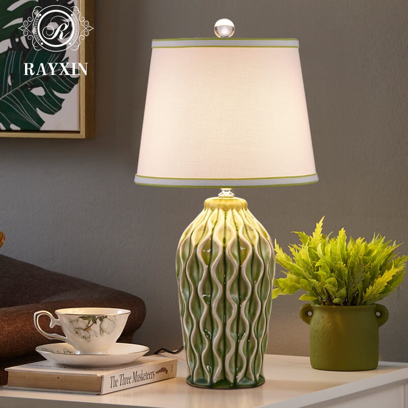 Contemporary Fabric and Ceramic 1-Light Table Lamp with Ice Crack Finish