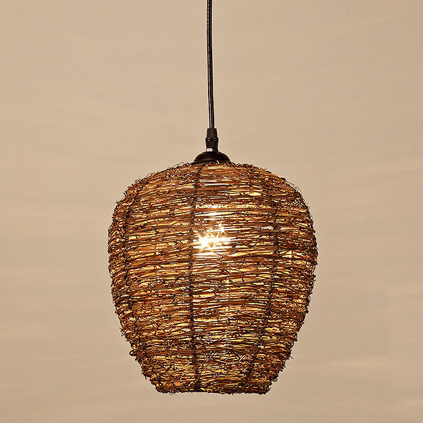 Vintage Rattan Dome Pendant Light - 1-Light Fixture