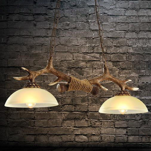 Vintage Antler Glass Bowl Chandelier