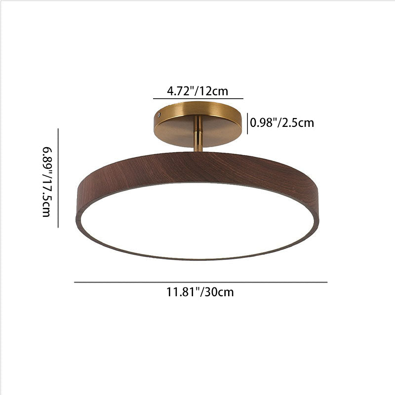Minimalist Japanese Wood Grain Round LED Semi-Flush Mount