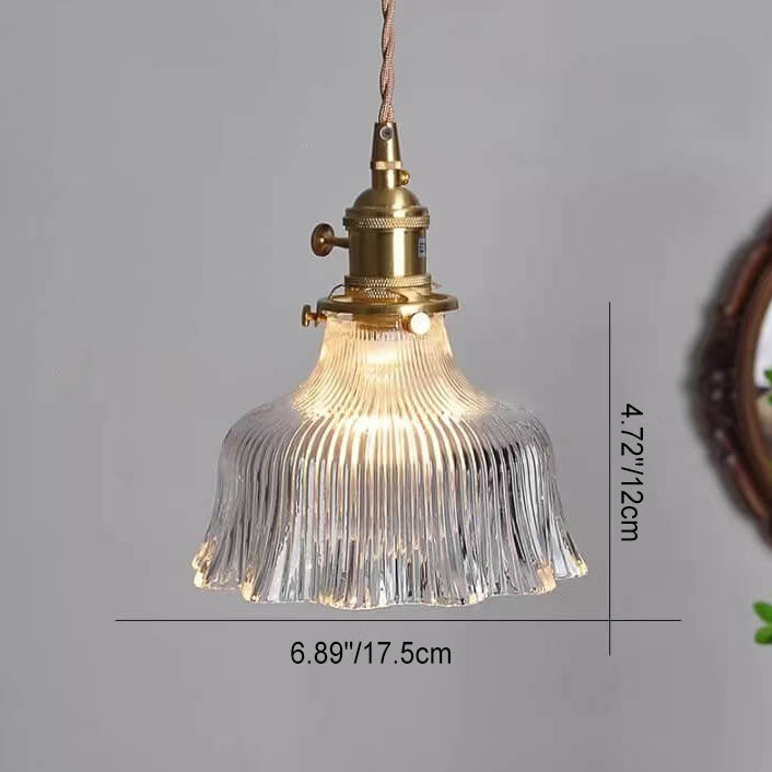 Modern Minimalist Copper and Walnut Pendant Light with Glass Shade