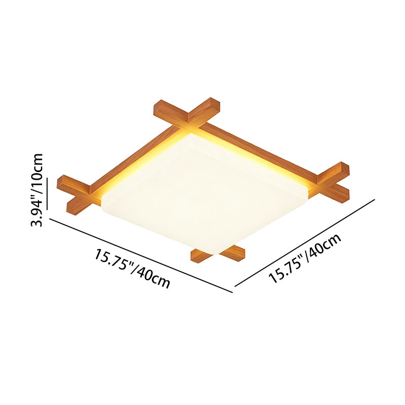 Japanese Wood Square LED Flush Mount