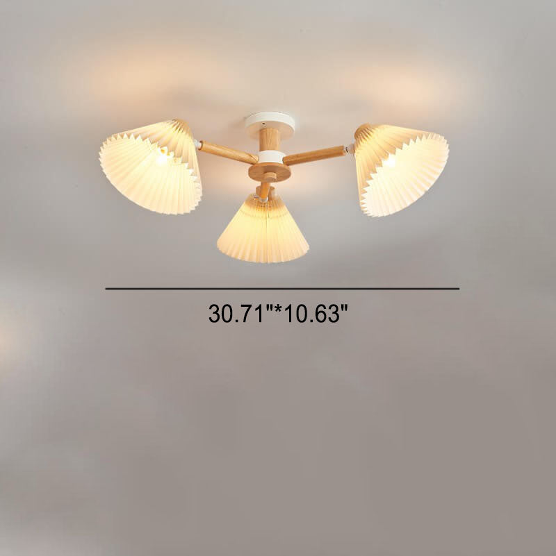 Nordic Wood Pleated Semi-Flush Mount Ceiling Light