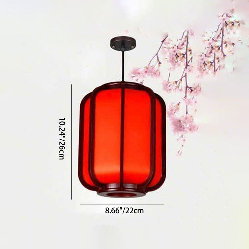 Contemporary Wooden Lantern Pendant Light with Faux Sheepskin - 1-Light
