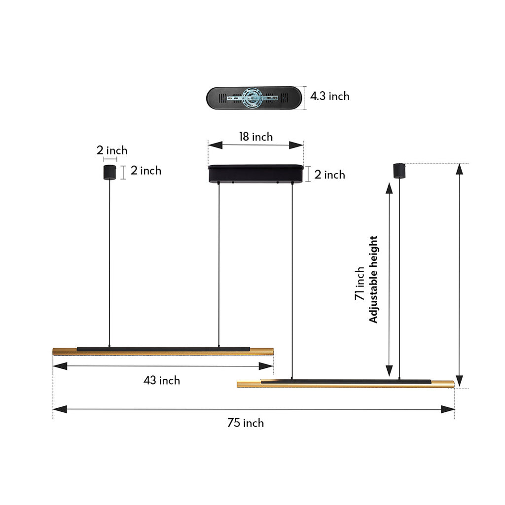 Minimalist Dual-Head Linear Pendant Light - 2-Light Ceiling Fixture