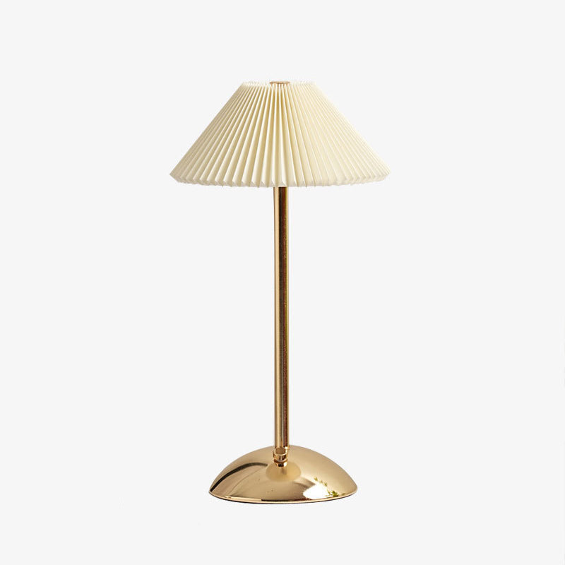 Scandinavian Rechargeable Conic Pleated Table Lamp - 1-Light Bedside Design