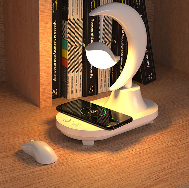 Art Deco Moon Shape Bluetooth Speaker & LED Night Light Table Lamp