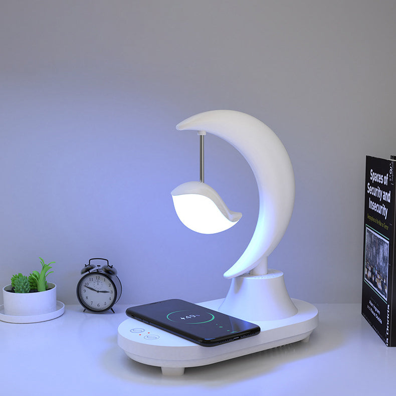 Art Deco Moon Shape Bluetooth Speaker & LED Night Light Table Lamp