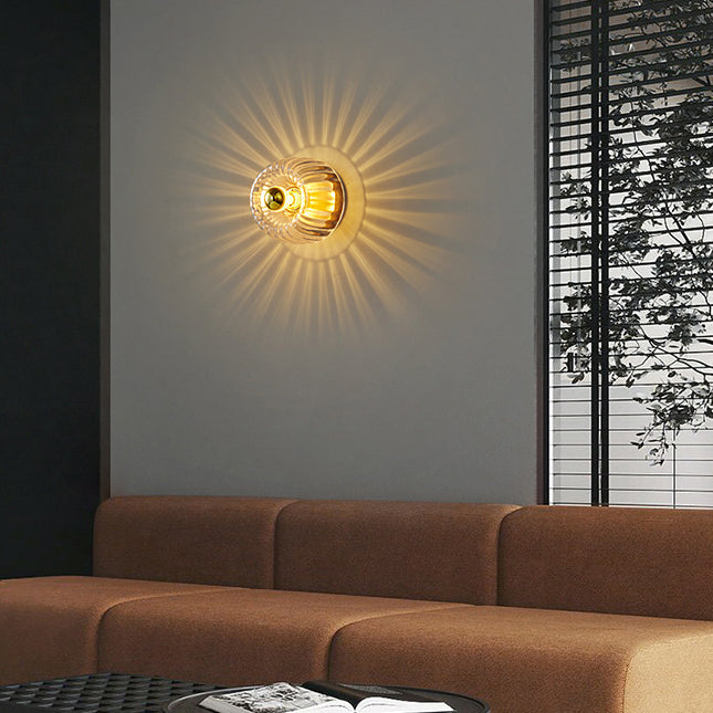 Copper & Glass Sun Flush Mount Light