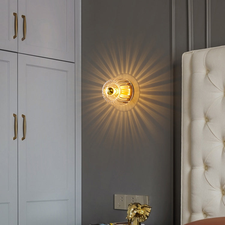 Copper & Glass Sun Flush Mount Light
