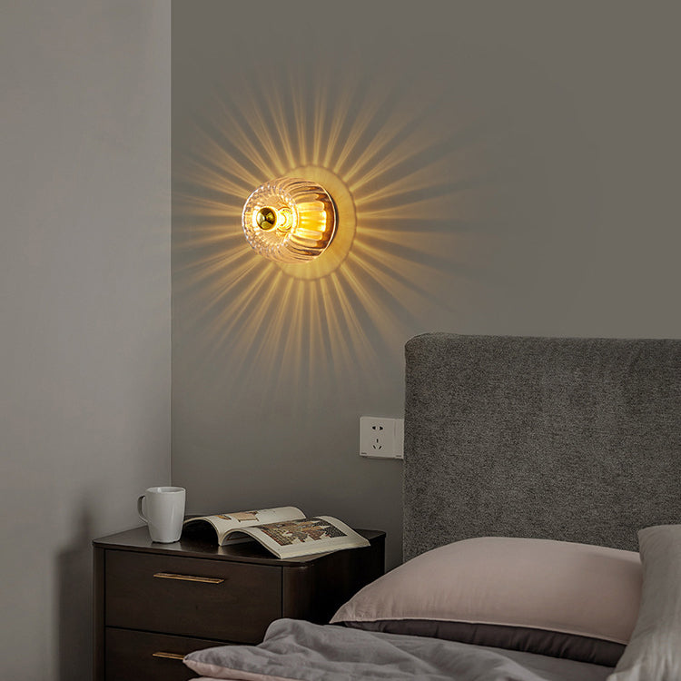 Copper & Glass Sun Flush Mount Light