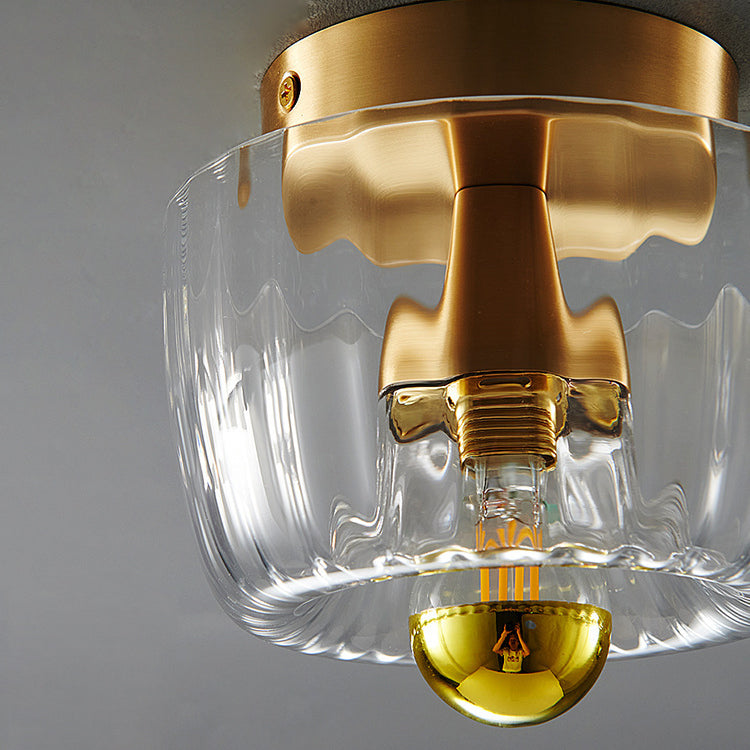 Copper & Glass Sun Flush Mount Light