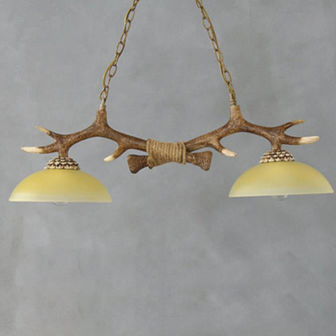 Vintage Antler Glass Bowl Chandelier
