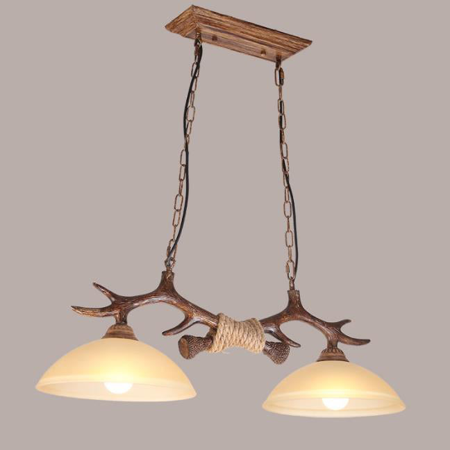 Vintage Antler Glass Bowl Chandelier