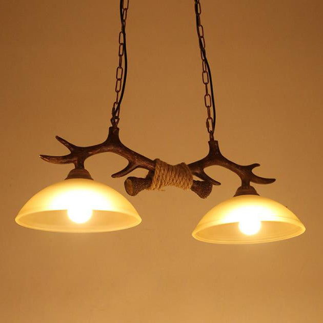 Vintage Antler Glass Bowl Chandelier