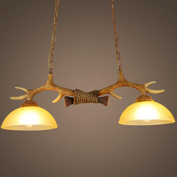 Vintage Antler Glass Bowl Chandelier
