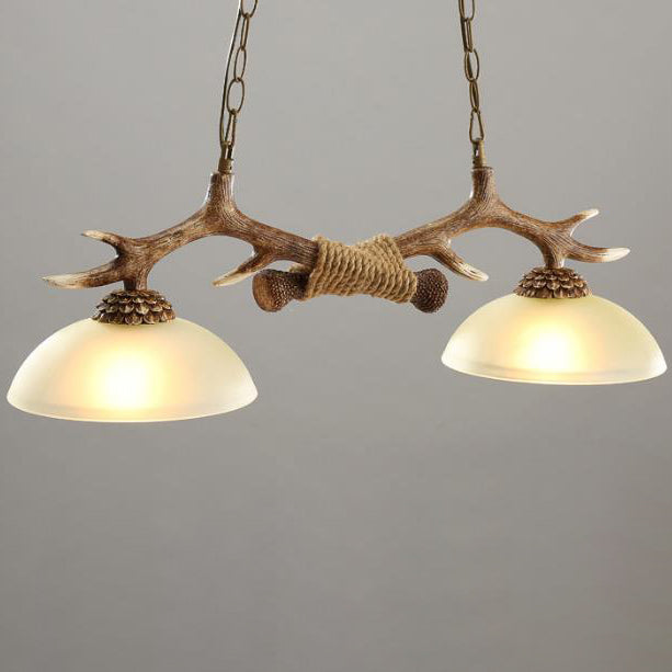 Vintage Antler Glass Bowl Chandelier