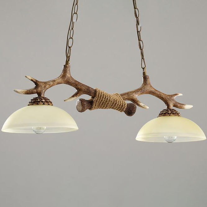 Vintage Antler Glass Bowl Chandelier