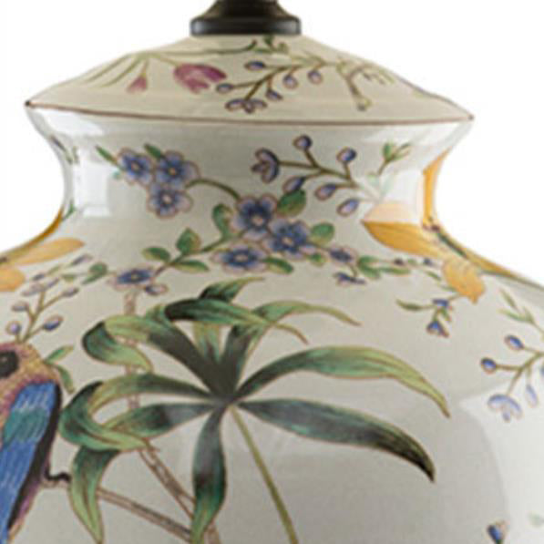 Premium Retro Ceramic Flower and Bird Table Lamp - 1 Light