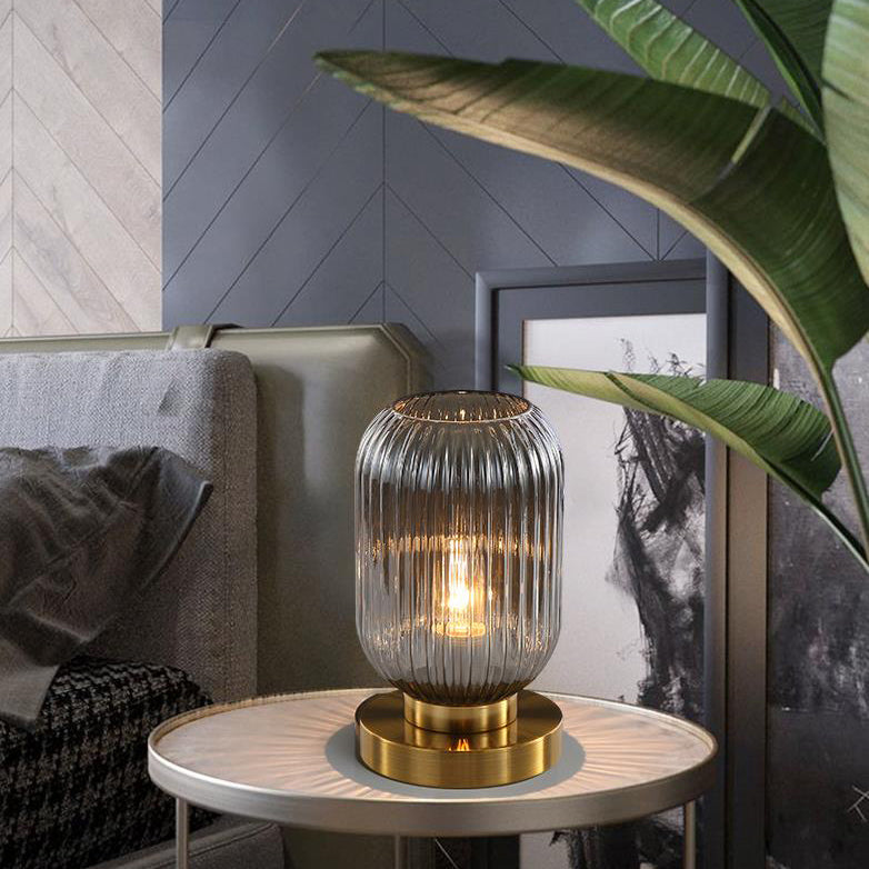 Premium Nordic Striped Oval Glass Table Lamp - 1 Light