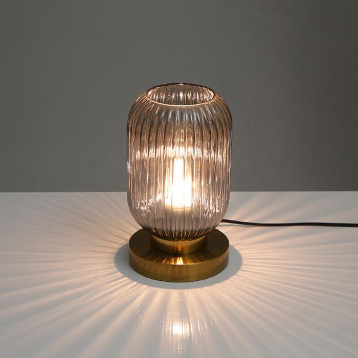 Premium Nordic Striped Oval Glass Table Lamp - 1 Light