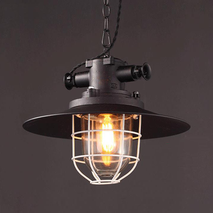 Vintage Industrial Iron Cage 1-Light Pendant Lamp