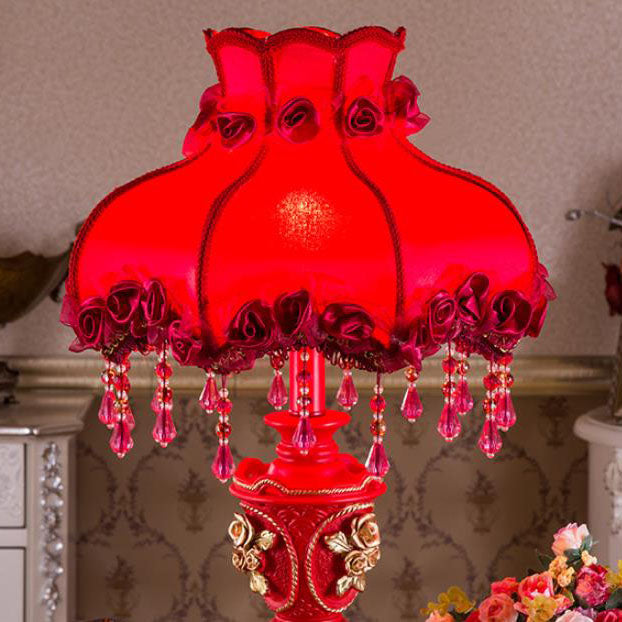 Red Fabric Tassel Table Lamp - European Design, 1-Light