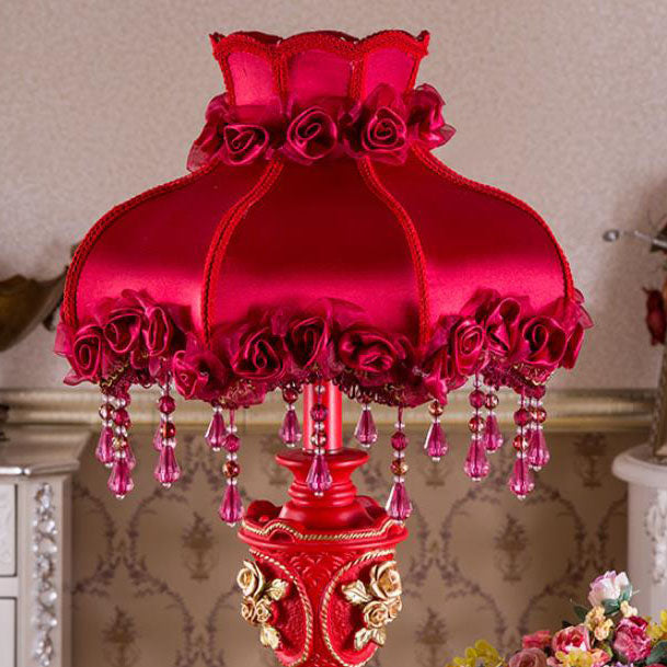Red Fabric Tassel Table Lamp - European Design, 1-Light