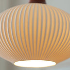 Vintage Japanese Ceramic Dome Pendant Light with Wood