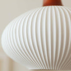 Vintage Japanese Ceramic Dome Pendant Light with Wood