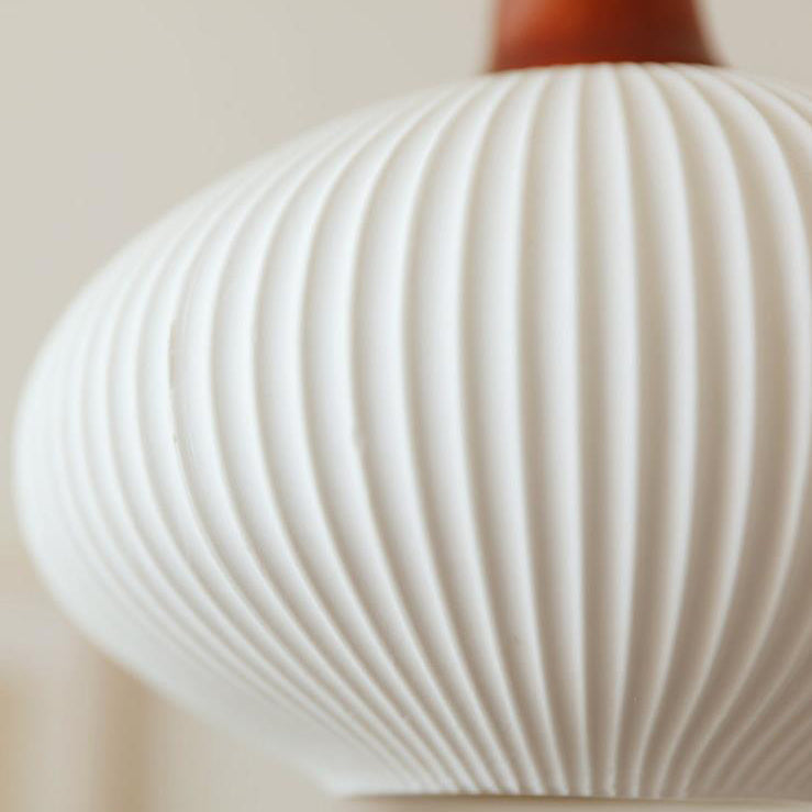 Vintage Japanese Ceramic Dome Pendant Light with Wood