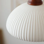 Vintage Japanese Ceramic Dome Pendant Light with Wood